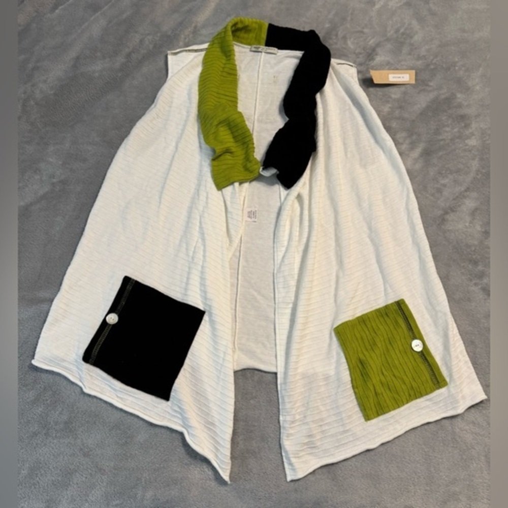 Margaret Winters New York 100% Cotton Colorblock Vest/Cardigan
